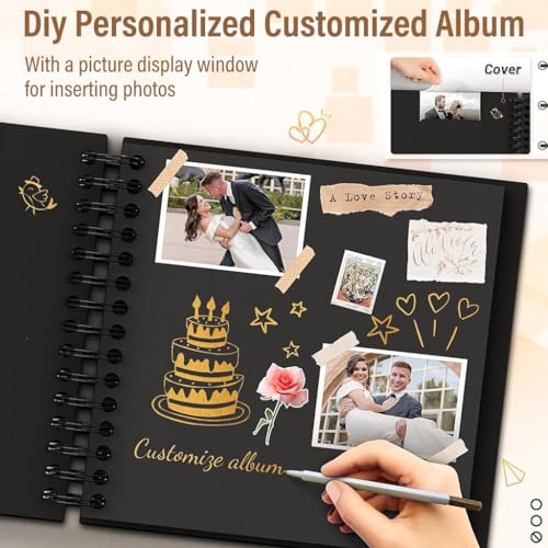 HASTHIP® DIY Scrapbook Photo Album Kit Anniversary Gift for Couple Special A4 Wedding Set with Color Stickers Pen Graduations Memory 80 Pages 40 Sheet 2 PCS