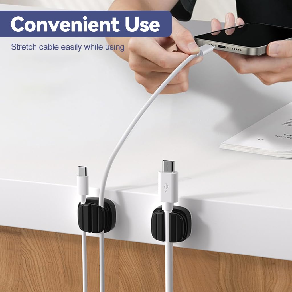 HASTHIP Multi Cable Holder Wall Cable Clip Holder Self Adhesive Multi Cable Clip Holder Holding Up to 3 Cables, Under Desk Cable Organizer Holder Power Cable Grip Cable Management Clip Holder