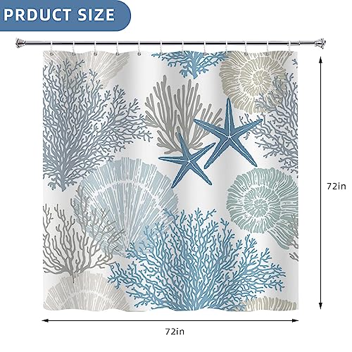 HASTHIP Shower Curtain, 180 * 180CM Starfish Seashell Coral Beach Bath Curtain Ocean Themed Underwater Marine Decor for Bathroom with 12 Hooks, Style A