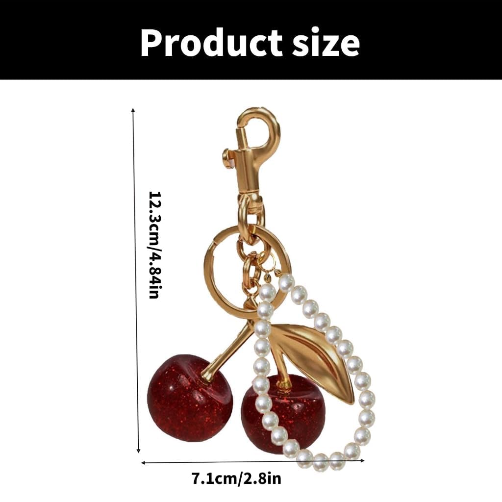 ZORBES® Red Cherry Keychains Aesthetic Bag Charms with Pearl Charm Loop, Fashion Cute Key Chain for Girls Sweetly Stylish Keyring Cherry Charms for Bags Car Accessories Birthday Unique Gifts for Women