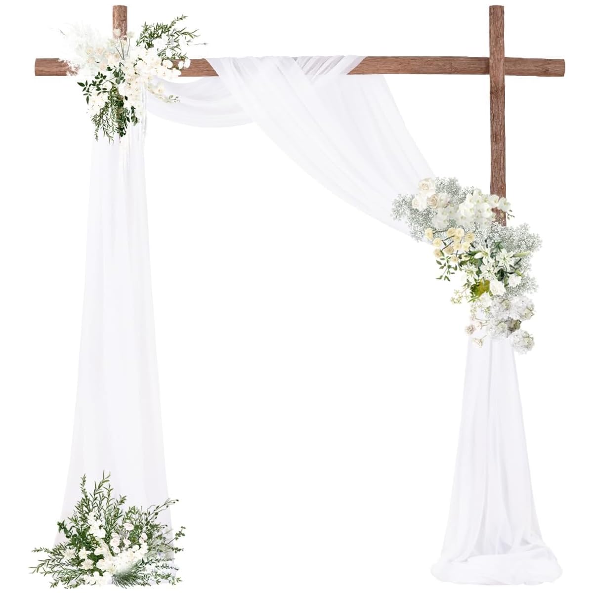 SNOWIE SOFT Wedding Arch Draping Fabric, White Wedding Arch Drapes Sheer Backdrop Curtain with 2 ribbons for Wedding Ceremony Party Ceiling Decor Dreamy Pearl Chiffon Wedding Backdrop For Decoration