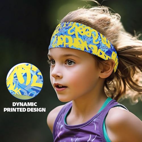 Proberos® Sport Headband for Kids Quick Dry Sweat Fashion Printed Band Absorption Elastic Boys Girls Running 4-9 Years Old Head Size 42-68cm 3PCS
