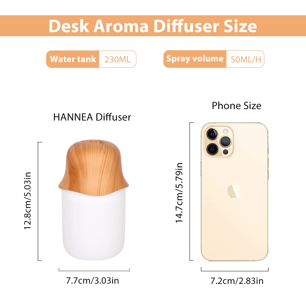 HANNEA Humidifier 230ml USB Aromatherapy Diffuser Night Light Quiet Aroma Humidifier for Bedroom, Living Room, Office, Car