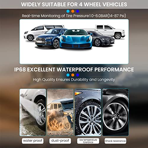 STHIRA® TPMS Tyre Pressure Monitoring System with Alarm LCD Display Detachable Bracket 14-87Psi Wireless Data Transmission Adjustable Installation Angle with 4 External Sensors, Solar/USB Charging