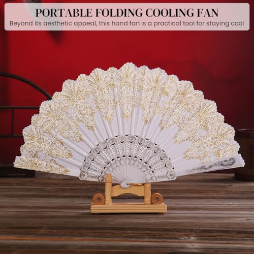 HASTHIP® Hand Fan Elegant White Fabric Traditional Chinese with Tassel Charm Summer Handheld Cooling Travel Gift for Girls Women 9 inches 3 PCS