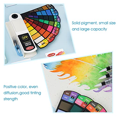 HASTHIP® 42 Colors Foldable Solid Watercolor Paint Set with Refillable Water Brush Pen and Absorbent Sponge Travel for Students Adults Beginners Artist Field Sketch 2 PCS