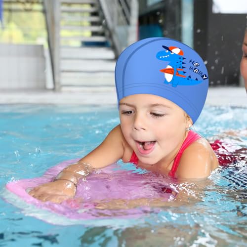Proberos® Swimming Cap for Boys & Girls, Waterproof Elastic PU Coated Ideal All Head Shape, Silicone Easy fit No Hair Pulling Chlorine Resistant Kids Age 3-12 2 PCS