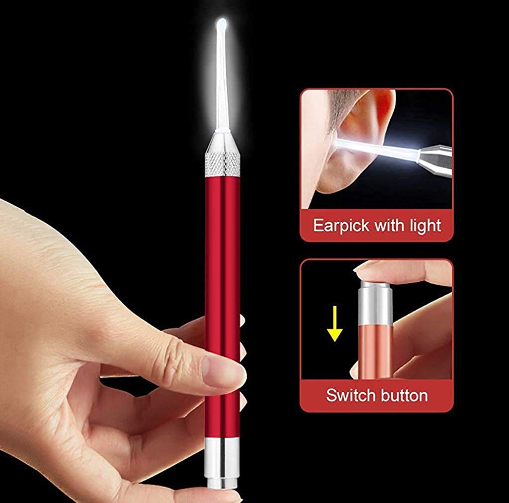 MAYCREATE 2Pcs Ear Cleaner for Baby Kids with LED Light, Ear Wax Removal Tool Portable Earwax Spoon Digger & Tweezers for Kids Baby with Storage Case(Batteries Included)