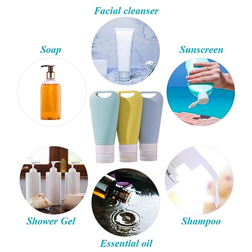 MAYCREATE 3 Pack 90ml Travel Bottles for Toiletries, Refillable Soft Silicone Travel Toiletry Bottle Container Shampoo Bottle Lotion Dispenser Set with Carabiners