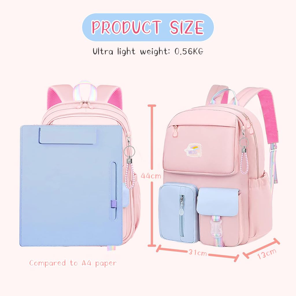 PALAY School Backpack for Girls Fashion Pink Large School Bag Book Bag for Schoolgirls Lightweight School Backpack New School Backpack School Gift for School Girls 8-12 Years Old