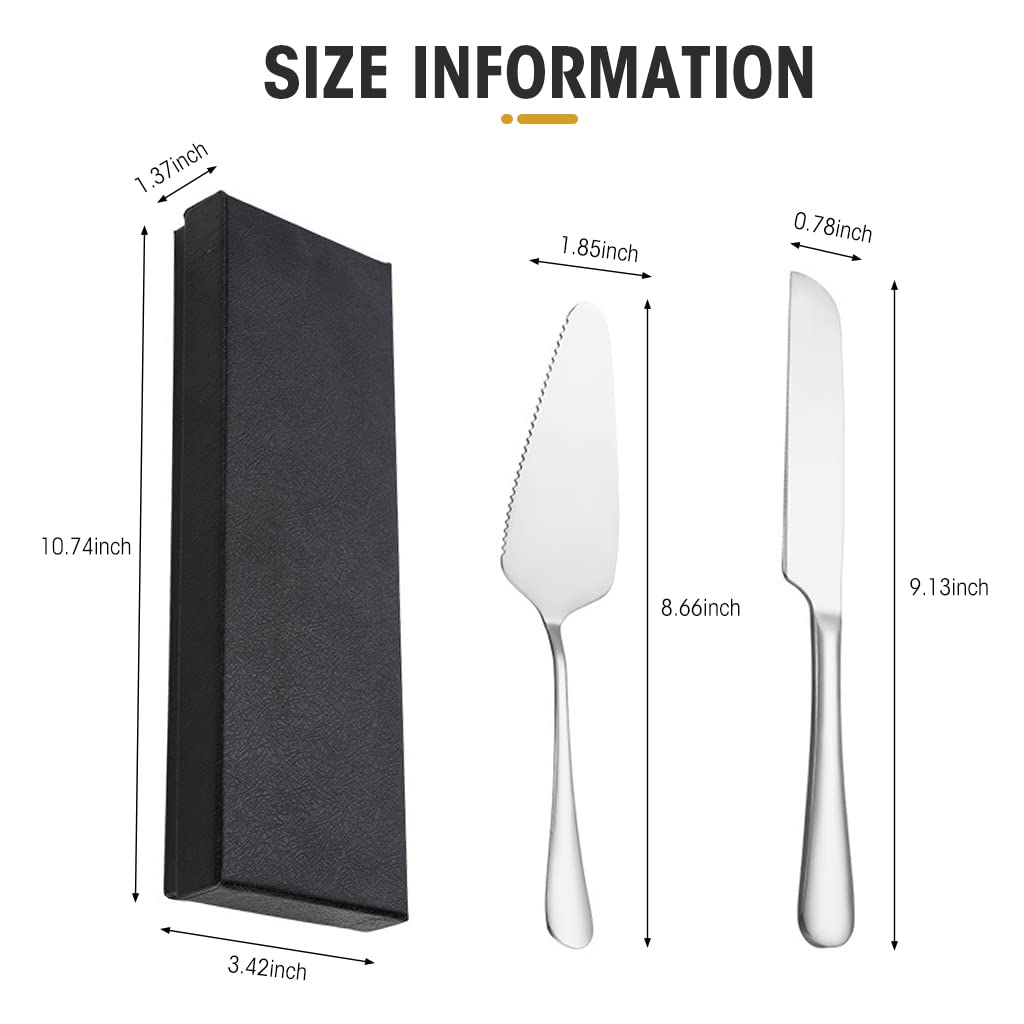 HASTHIP Cake Cutting Knife Set, Elegant Stainless Steel Cake Knife and Cake Server Set, Cake Cutter and Pie Spatula for Birthday Anniversary Christmas Gift Set of 2, Silver