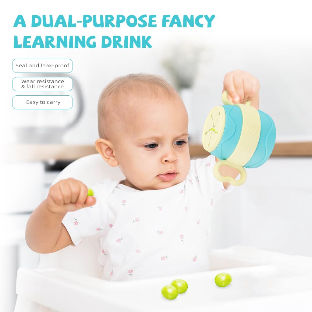 SNOWIE SOFT Silicone Cup for Baby 200ml Portable Silicone Training Cup with Ears Baby Cup with 2 Lids, Soft Silicone Straw Bottle for Kids, BPA-Free, Spill Proof Non-Slip Sippy Cup for Toddlers