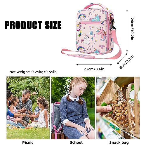 HASTHIP Lunch Box Bag, Insulated Lunch Bags for Camping School Picnic, Portable Lunch Box Bag for Office Man Women Student Kids Bento Box Pouch, Pink