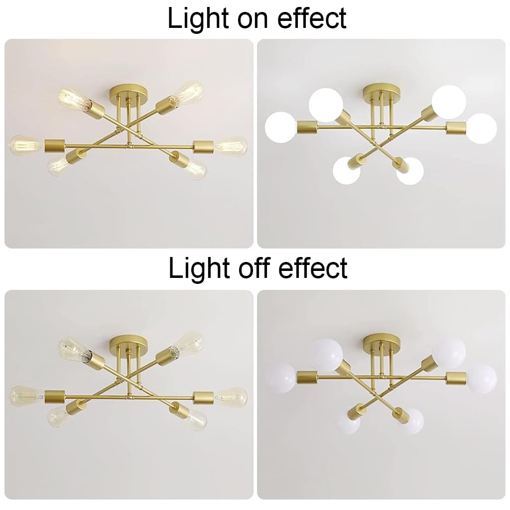ELEPHANTBOAT Modern Metal Chandelier Light Fixture, 6-Light Modern Flush Mount Ceiling Light for Living Room, Ceiling Light for Bedroom, Dining Room, Office, E27 Light Bubble Not Included