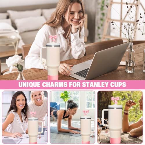 HASTHIP® for Stanley Cup Accessories 18PCS Charms Cute Bow Straw Cap Straws Cleaning Brush Butterfly Handle Bottom Sleeve Decor Kit Cup NOT Included