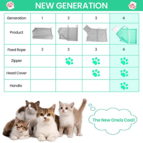 Qpets® 23 * 16 * 14 Inch Cat Bathing Bag Anti-Scratch Grooming Mesh for Nail Trimming Medicine Injection Adjustable Multifunctional Breathable Restraint Shower Green 3PCS