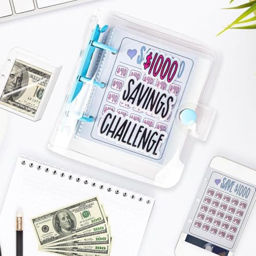 OFIFO® 1000 Money Saving Box Binder, Piggy Bank for Adults with Numbers Daily Money Saving Planner, 1000 Money Saving Challenge with 25 Binder Mini Savings Challenge Book