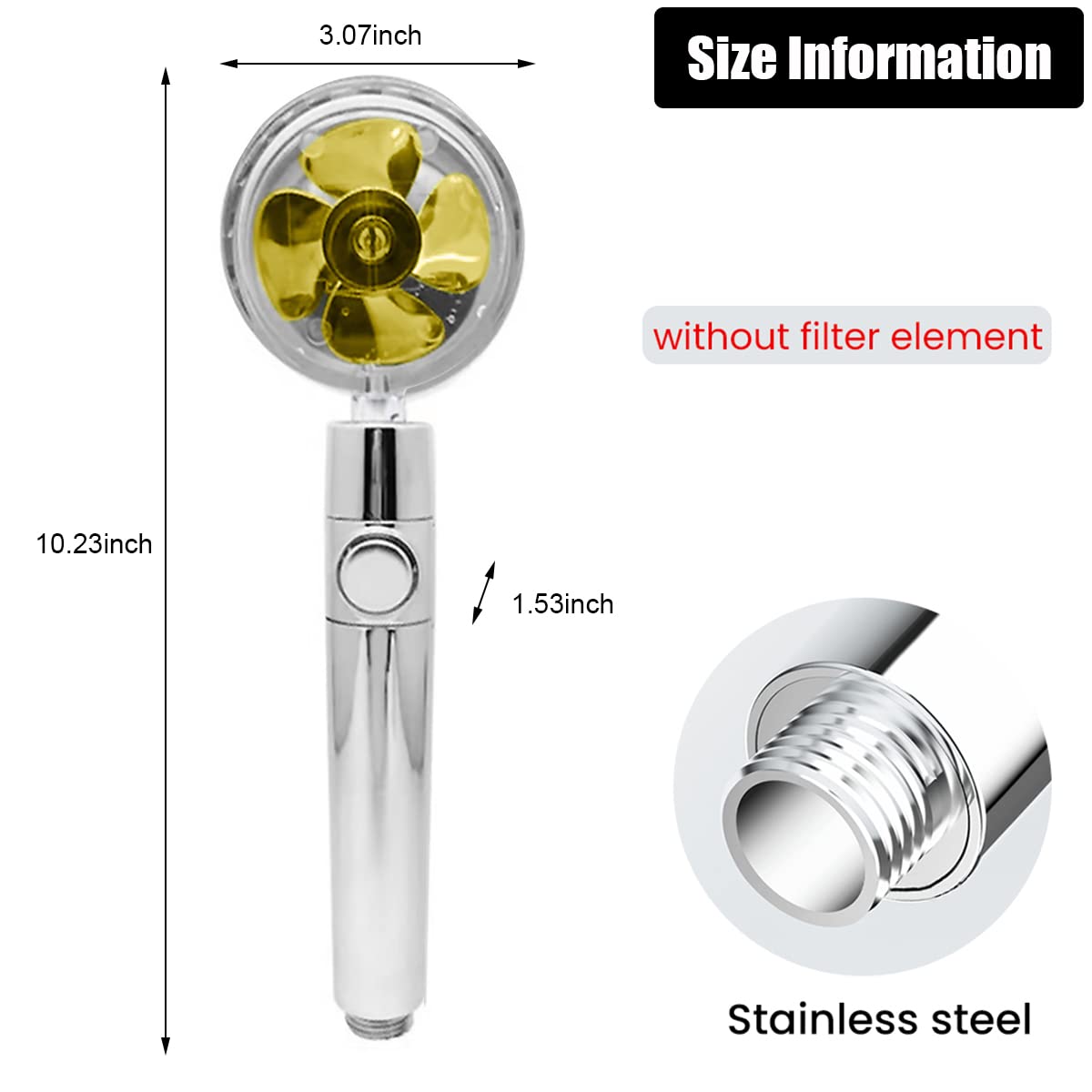 HASTHIP Hand Shower for Bathroom, High-Pressure Water Saving Shower with 2 Filter Cotton, Hand Shower, 360° Rotating Water Shower Head with Pause Switch Turbocharged (Gold)