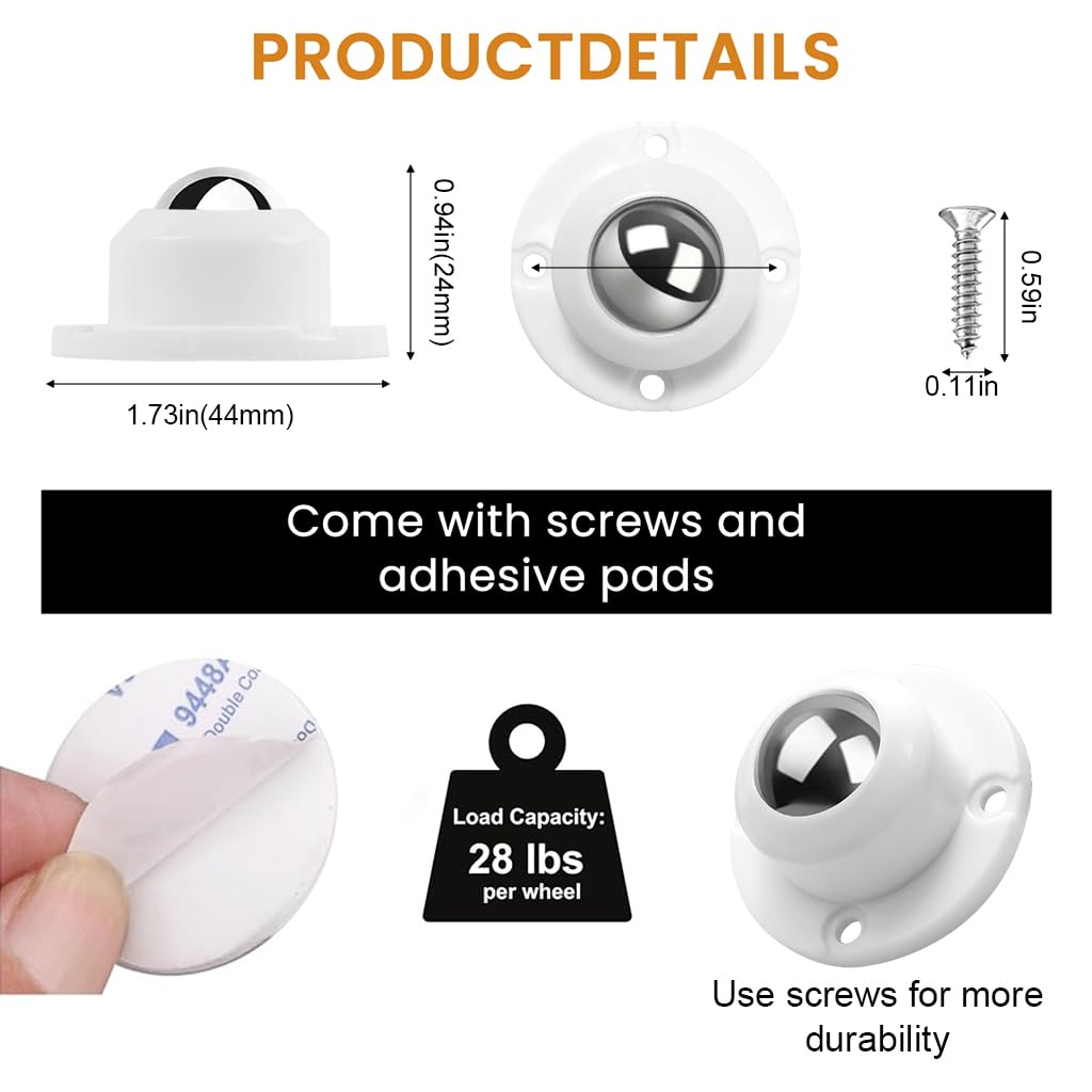 HASTHIP 8Pcs Caster Wheel Self Adhesive Caster Wheel 360° Swivel Wheels for Furniture, Small Appliance, DIY Modification Moving Table Heavy Duty Caster Wheels 400Kg Loading Capacity