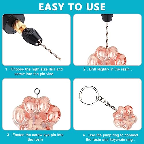 Serplex® Mini Electric Drill Machine for Resin Craft USB Kit with Wrench Box of Drill Bit 0.8-3.0mm 120PCS Keychain 50pcs Screw Eyes for Jewelry Making Tool DIY