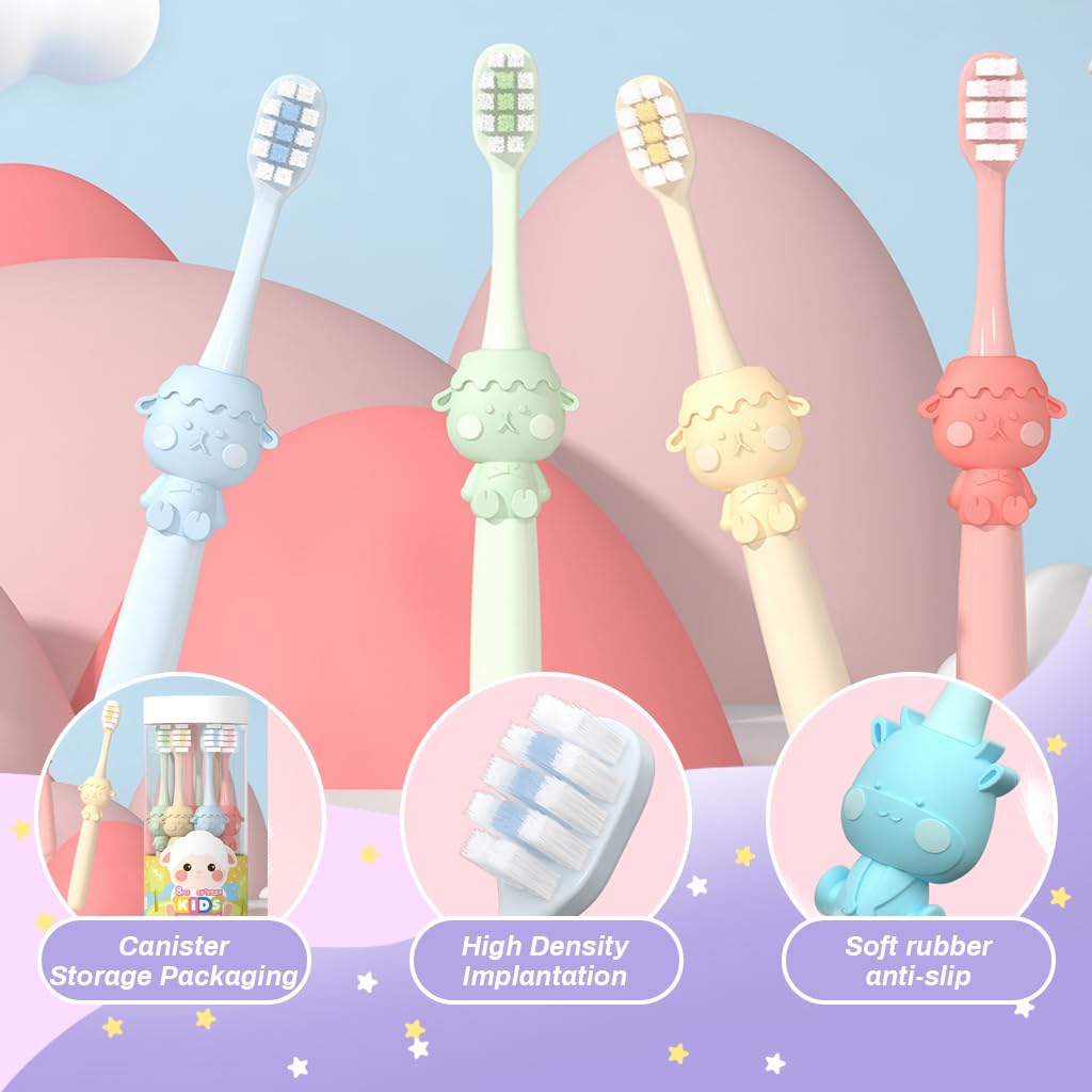 HANNEA 8pcs Kids Toothbrush Soft Bristles Toothbrush Cute Cartoon Kids Toothbrush for Kids 3-12 Years Old Gentle Bristles Toothbrush Anti-slip Rubberized Handle Design