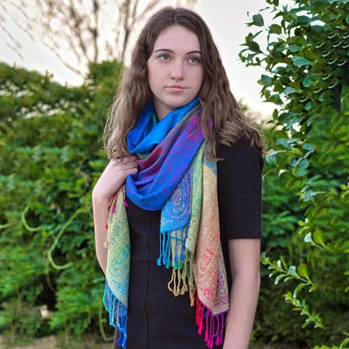 PALAY Women Shawl Long Scarf Shawl Aesthetic Color Jacquard Tassels Wraps Shawls Silk-touch Long Scarf Shawl Women Beach Wraps Beach Cover Ups, 70x200cm