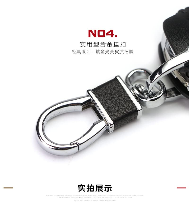 HASTHIP Red Stitching Soft Leather 3 Button Smart Car Key Case Cover for Hyundai with Keychain