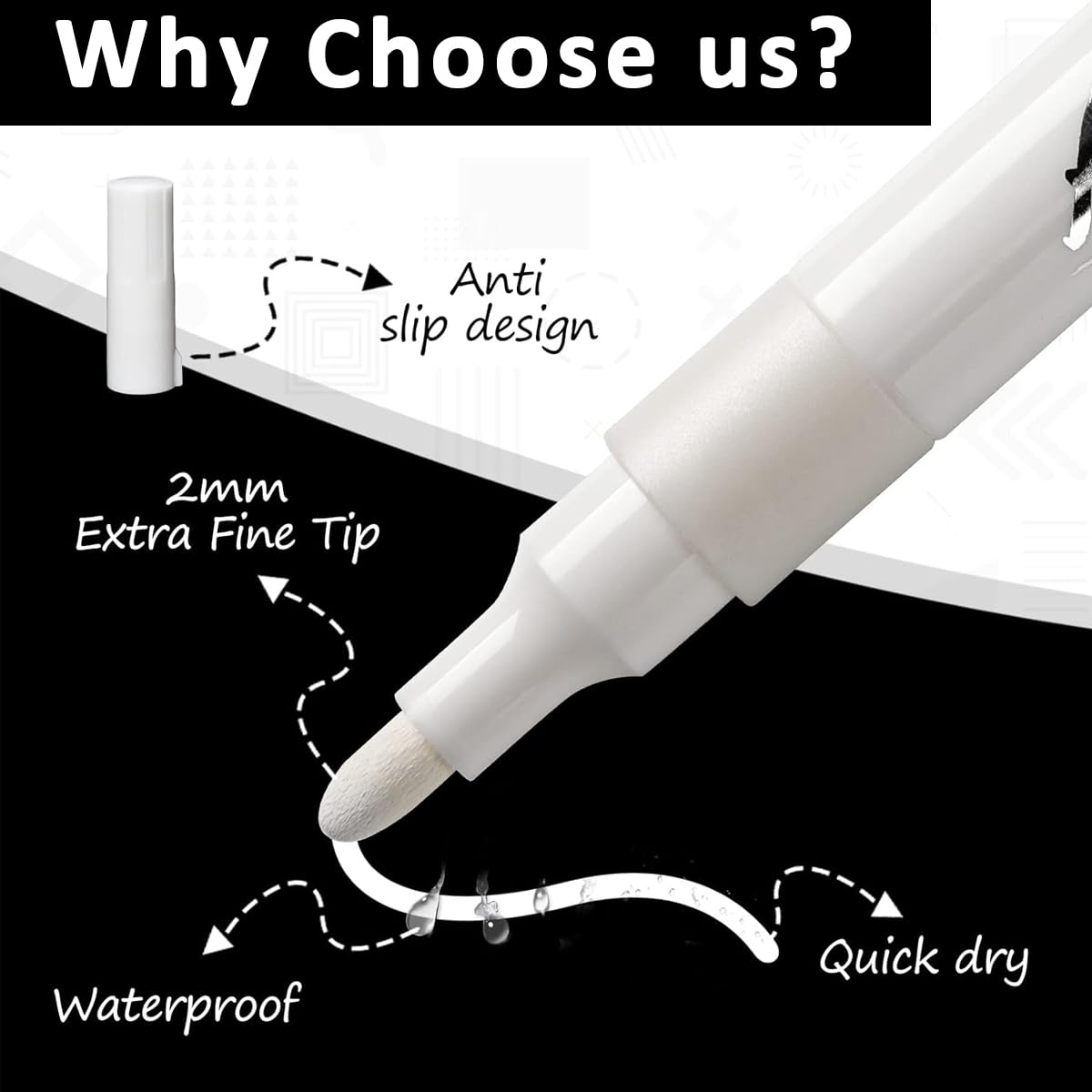 HASTHIP 8 Pack White Paint Pen White Acrylic Permanent Marker White Mark Pens, 2mm Waterproof Smudge Resistant Quick Dry Mark Pens, for Plastic Leather Glass Stone Metal Canvas Ceramic Marker