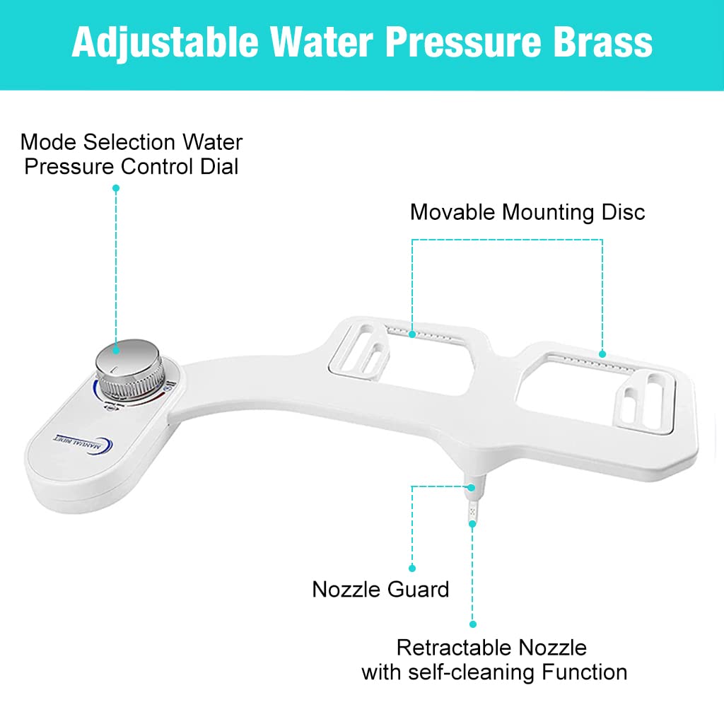HASTHIP Adjustable Water Pressure Brass, Metal Bidet Spray for Toilet, Self-Cleaning Hidden Nozzle, Simple Non-Electric Bidet Toilet Attach Universal Fitment, White