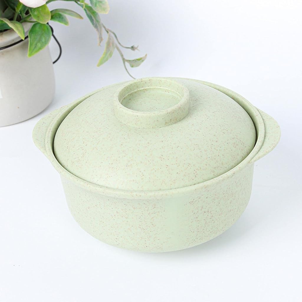 Supvox 2 Pcs Wheat Straw Fiber Unbreakable Cereal Bowls with Lid & Spoon, E-Co Friendly Lightweight Bowl (Tableware), Dishwasher & Microwave Safe - for, Rice, Soup Bowls-Pink & Green