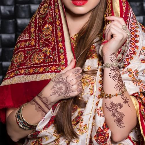 MAYCREATE® Henna Temporary Tattoo Sticker for Women Girls 8 Sheet Fake Tattoos Mandala Floral Patterns for Neck Chest Arms Hands Feet Waterproof Brown 24 PCS