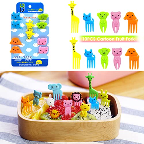 HASTHIP® 30PCS Dessert Fruit Forks for Kids Cute Animals Mini Cartoon Toothpick Cake Pastry Party Supply Reusable Food Grade Plastic Random Color Giraffe