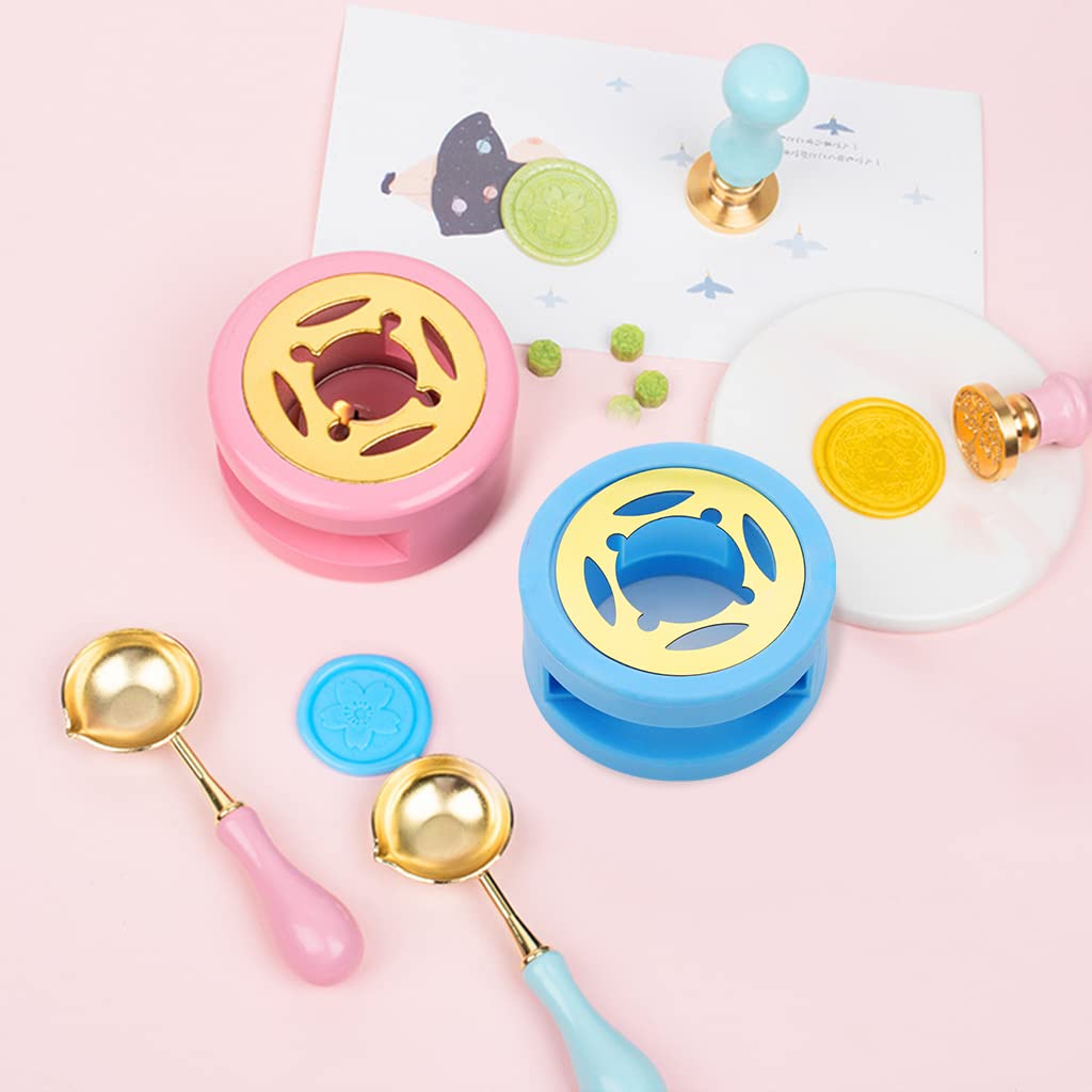 HASTHIP Wax Seal Kit with Wax Seal Furnace, Wax Seal Spoon and Wax Seal Silicone Pad for Melting Wax Seal Beads or Sealing Wax Sticks, Wax Melting Furnace Tool for Wax Envelope Seal Stamp (Blue)