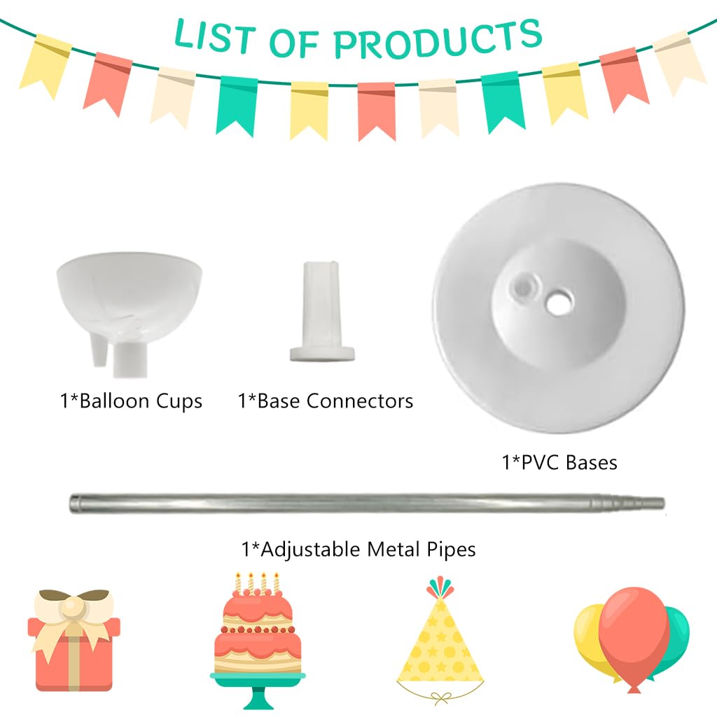 HASTHIP 6.5Ft Adjustable Metal Balloon Column Stand Kit, 2M Retractable Metal Tower, DIY Assemble for Birthday, Wedding, Baby Shower, Graduation, Party Decorations
