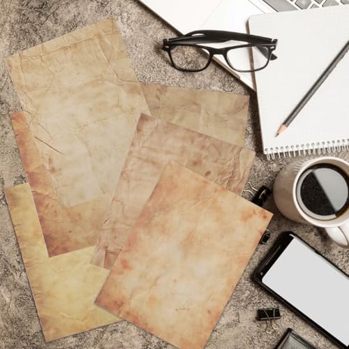 OFIFO® 48 Sheet DIY Scrapbooking Papers, Double-Sided Crinkle Texture Printed Retro Yellowish Background Papers 100 GSM Writing Papers Decorative Papers for DIY Crafting, Gift, 11''x8.5''