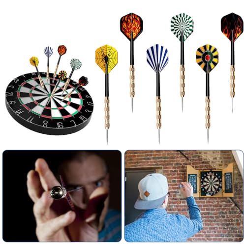 Proberos® 54PCS Adult Darts Set Fancy Steel Tip with 6 Unique Flights 18g Copper Plated Metal Ideal for Party Game Entertainment Teenager