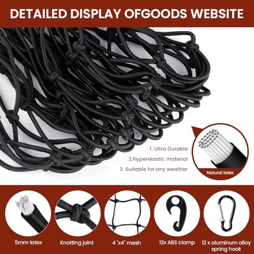 STHIRA® Elastic Cargo Net for Vehicles 47.2x35.4 inches Carrier Luggage with 12 Plastic Hooks Carabiners Robust Weather-Resistant Mesh Roof Transport for Trucks SUVs 2 PCS