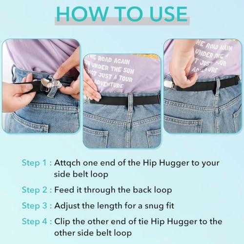 GUSTAVE® 6PCS Waist Tightener for Pants Adjustable Hip Elastic Belt Band Versatile Glove Mitten Clips Cinch Clip for Men Women Kids 2.5cmx20cm