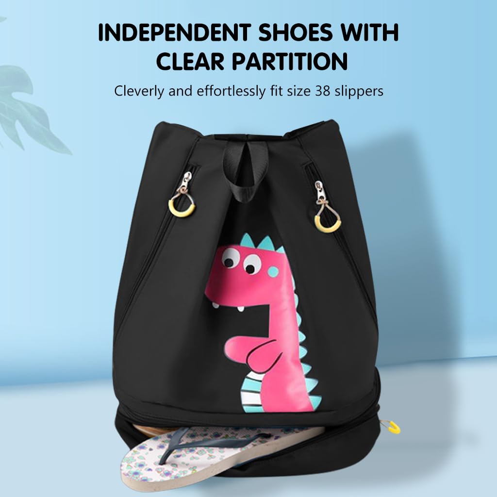 PALAY Swimming Bag for Kids Cartoon Print Shoulder Bag for Kids Large Capacity Backpack for Boys Girls