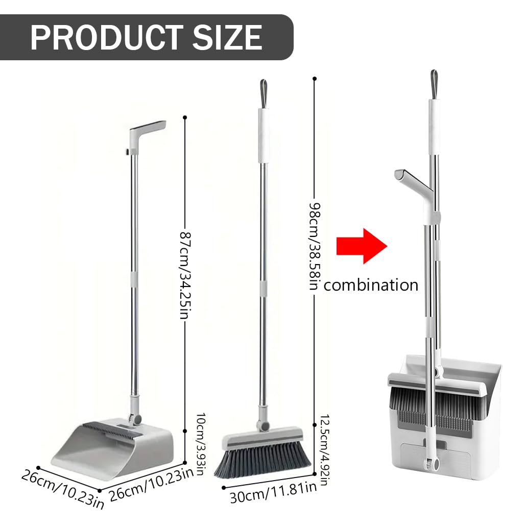 HASTHIP Broom and Dustpan Set for Home, Stand Up Broom Dustpan Combo with Intergrated Long Handle Floor Brush ( 3 in 1 )