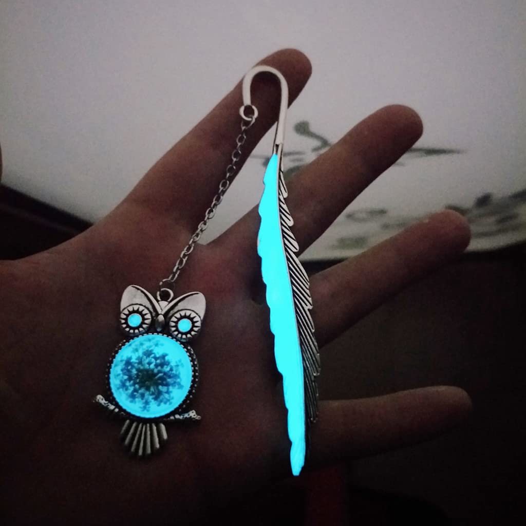 HASTHIP Metal Feather Bookmark Glow in The Dark, Vintage 3D Silver Owl Bookmark for Reading Enthusiasts and Gifting, Bookmark Gift for Teachers Women Student, Mothers Day, Christmas Gifts