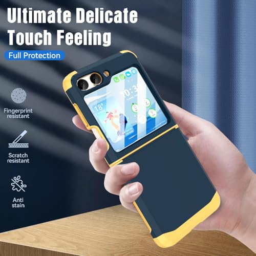 ZORBES® Phone Case for Samsung Galaxy Z Flip 6 TPU with 3.4 inches External Screen Cover Fashion Contrast Color One-Piece Hinged Dark Blue 3PCS