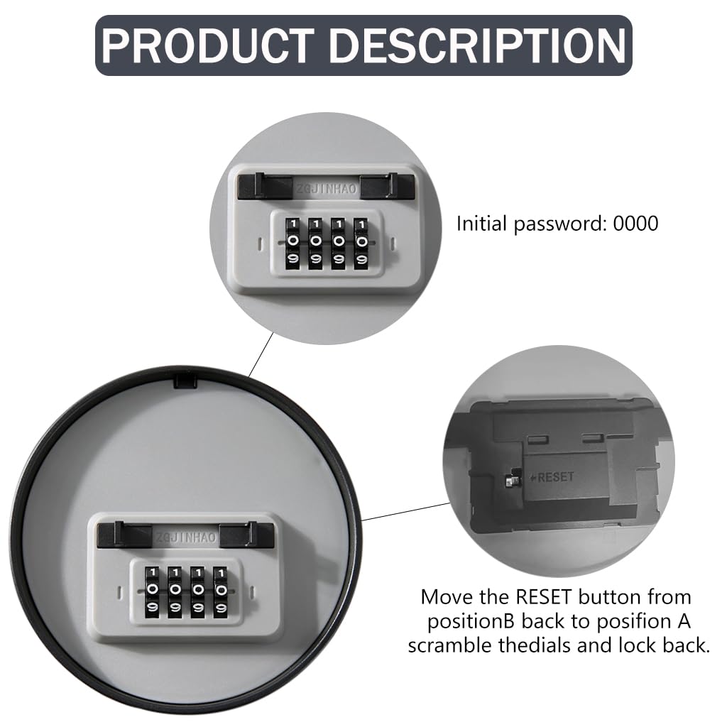 HASTHIP Key Box Safety 4-Digital Combination Lock 4 Inches Round Safe Key Organizer Box with Combination Lock Robust PVC Key Lock Box Wall Mounted Keys Box with Installation Tools