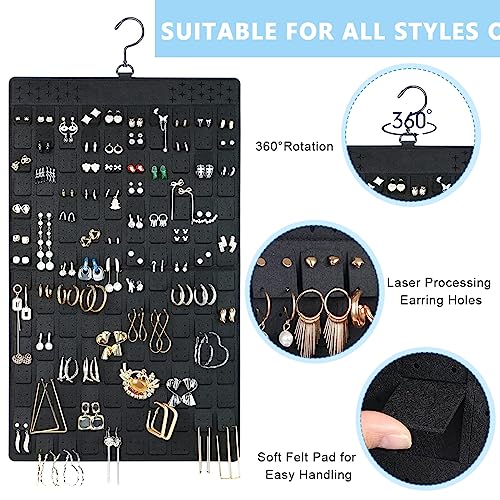 HASTHIP® 2PCS Hanging Jewellery Organiser Dual-Sided Necklace Earrings Large Felt Hanger for Closet Wall Door Holds Up to 300 Pairs and 30 Necklaces