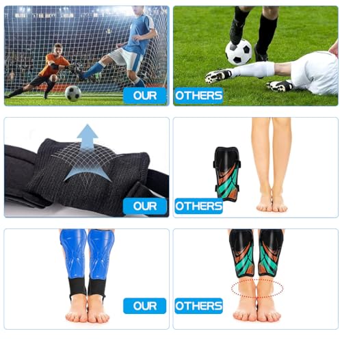Proberos Kids Shin Guard Teens Sport Shin Guards with Ankle Support EVA Cushioning Liner Football Shin Guards Adjustable Hook and Loop Closure Design Sport Shin Guards for Football, Rugby, Blue