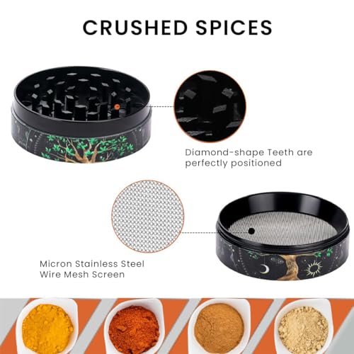 Supvox® Tree of Life Herb Storage Grinder Zinc Alloy Spice Mill with Precision Teeth 4-Layer Design Aesthetic Kitchen Tool for Herbs Spices 2PCS