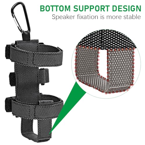 Proberos Universal Wireless Speaker Holder with Carabiner, Adjustable Hook and Loop Straps Design Universal Bluetooth Music Speaker Holder Cylinder-shaped Wireless Speaker Mount Holder for Bike