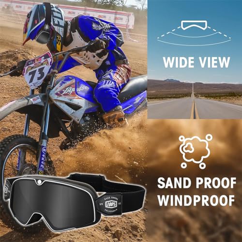 Proberos® Motorcycle Goggles Fashion Grey Helmet 400 UV Sun Protection Windproof Anti Fog Adjustable Headband for Riding Racing Men Women Youth 2PCS