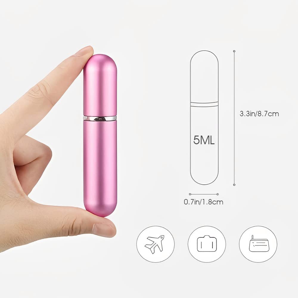 HANNEA 2Pcs 5ml Perfume Atomiser Spray Bottle with Pump-Portable Perfume Dispenser, Refillable Empty Spray Bottle for Fragrance Perfume-Pink