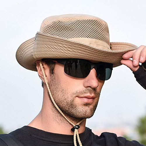 GUSTAVE® Synthetic Sun Cap Men Wide Brim Summer Hat with UV Protection Foldable Bucket for Fishing Trekking Outdoor Activities Beige Free Size 2PCS